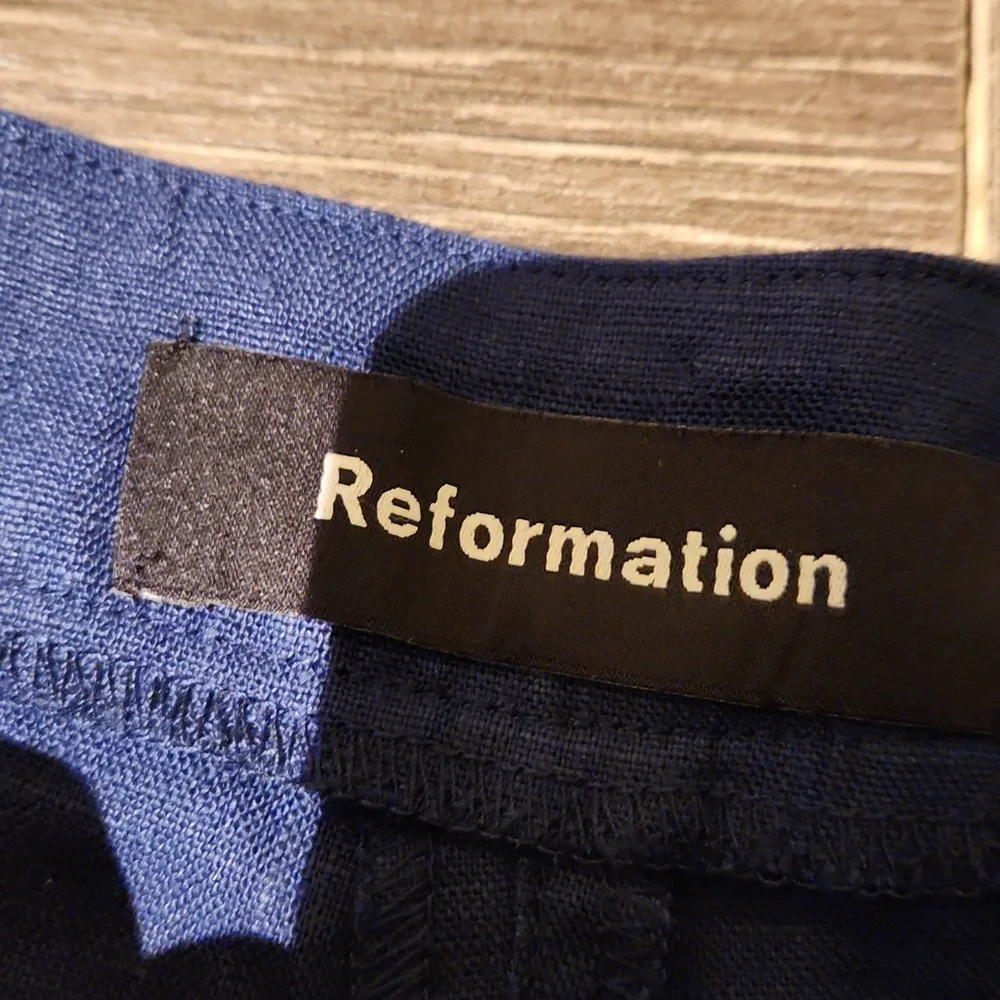 ❤️ REFORMATION HIGH RISE WIDE LEG CROPPPED CULOTTE LINEN PANTS, BLUE, 2 (26)